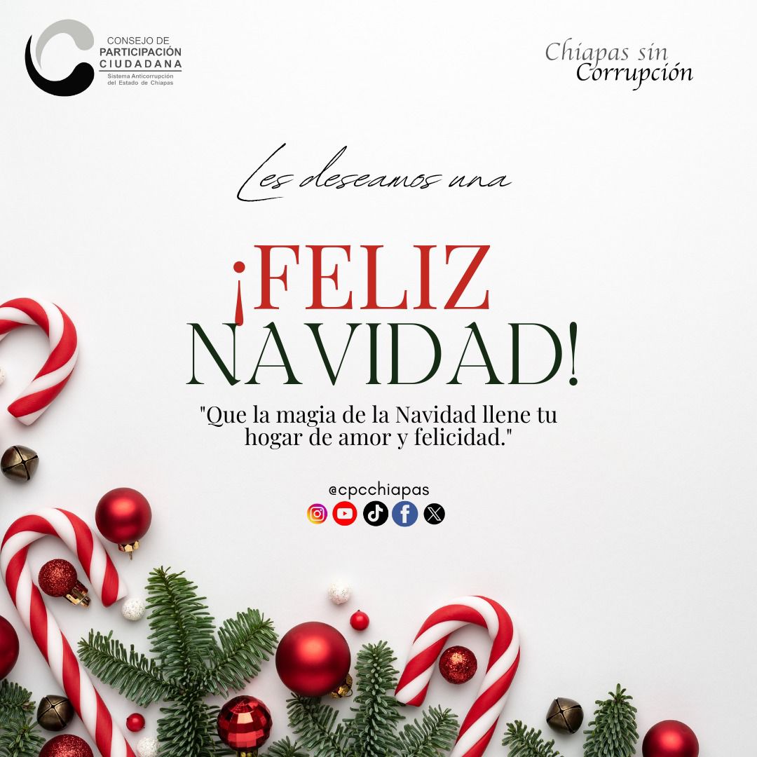 CpcChiapas's tweet photo. Quienes integramos el Consejo de Participación Ciudadana del Sistema Anticorrupción del Estado de Chiapas, les deseamos una muy feliz navidad 🎄🎅🤶🧑‍🎄☃️⛄

#CPCSAECH
#ChiapasSinCorrupción
#HumanismoQueTransforma https://t.co/R4s6Zs1xTo