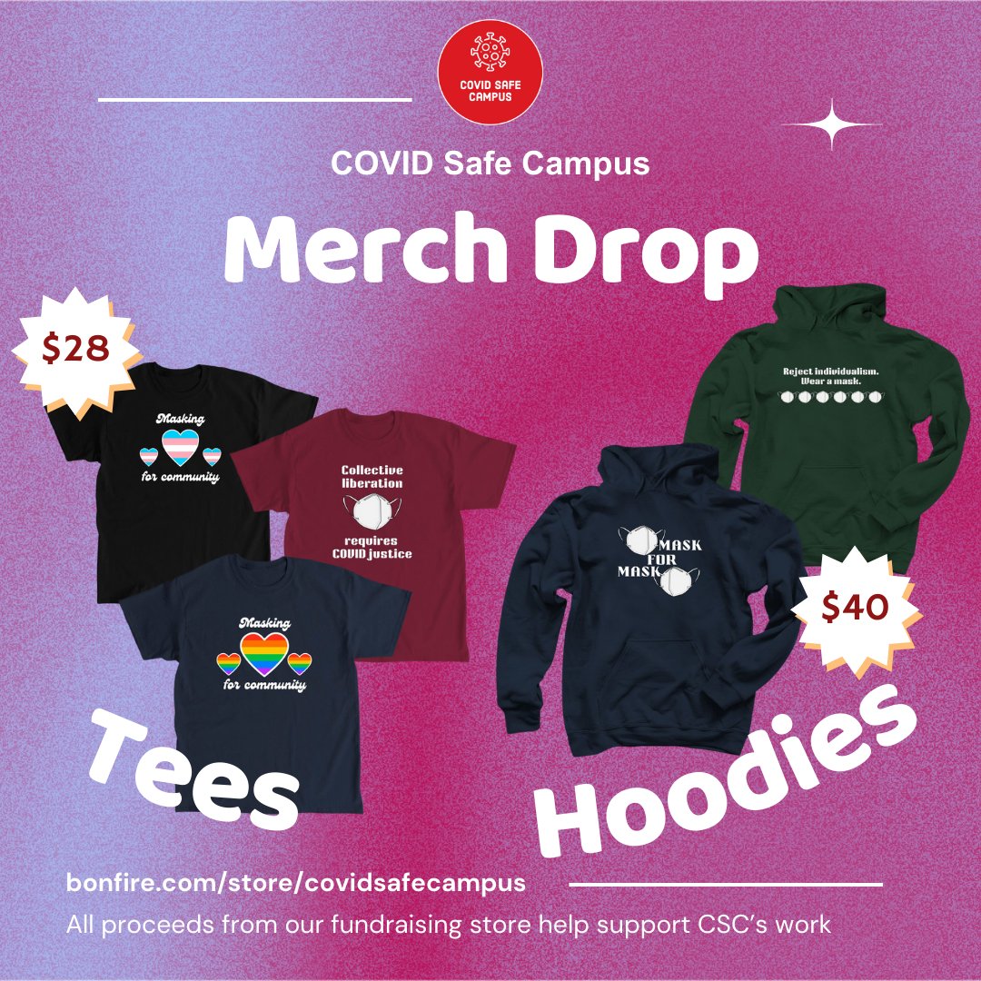 COVIDSafeCampus's tweet photo. Just launched: Shop COVID cautious merch while directly supporting our advocacy and mutual aid initiatives!

https://t.co/YqcoVG8PKY 

Proceeds from all purchases help raise funds to sustain CSC's work.  

You can also make donations directly at: https://t.co/NE0SU1LYnH https://t.co/jQanLCxuvt