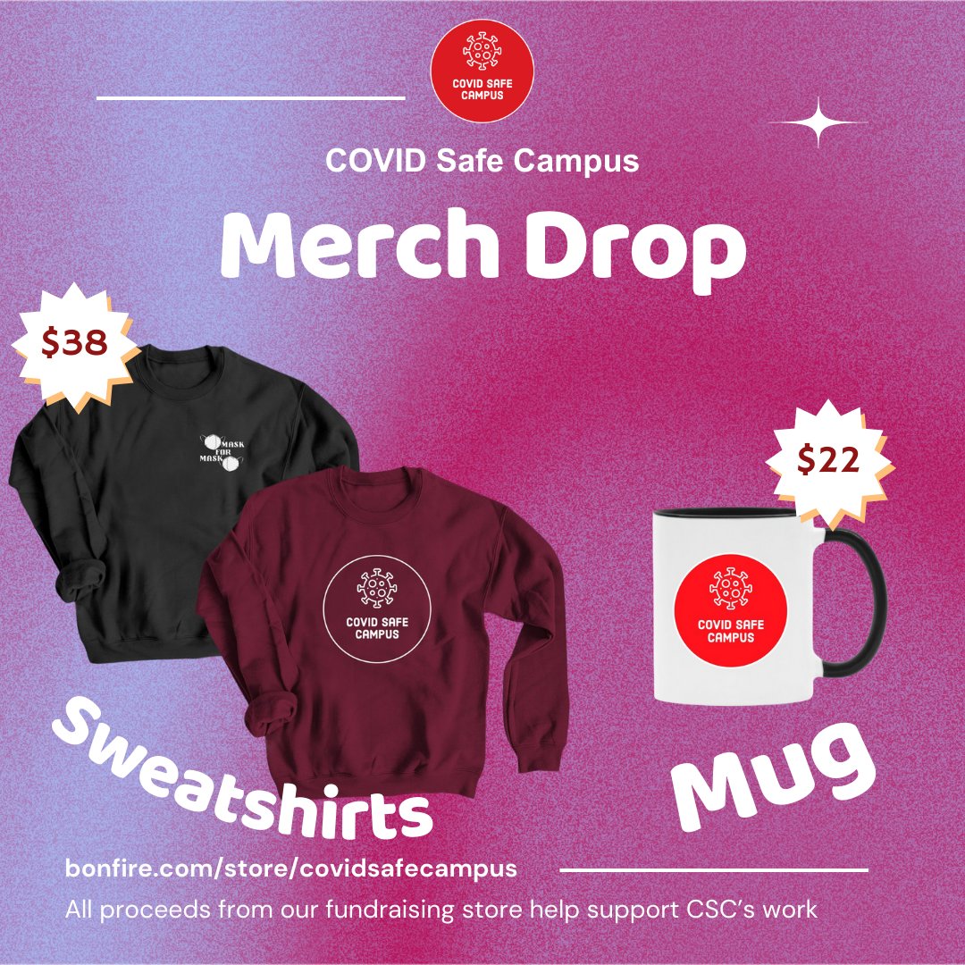 COVIDSafeCampus's tweet photo. Just launched: Shop COVID cautious merch while directly supporting our advocacy and mutual aid initiatives!

https://t.co/YqcoVG8PKY 

Proceeds from all purchases help raise funds to sustain CSC's work.  

You can also make donations directly at: https://t.co/NE0SU1LYnH https://t.co/jQanLCxuvt