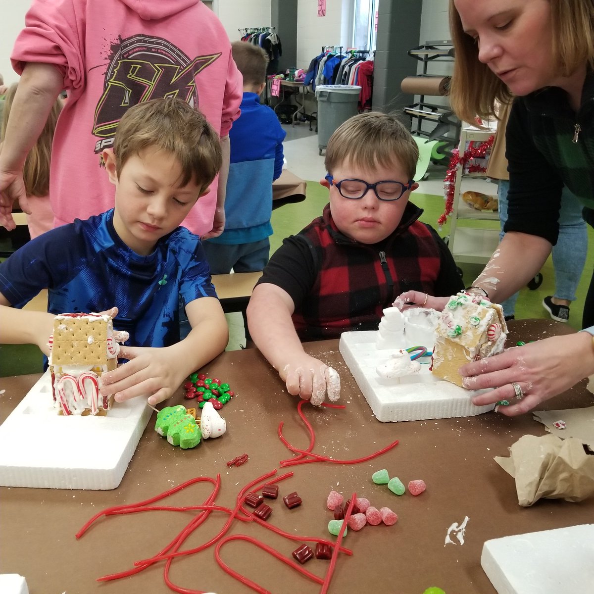 First graders had a blast creating and designing their gingerbread houses! #EverestPride #WestonPride