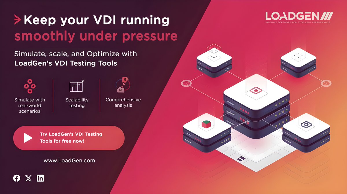 LoadGenSoftware's tweet image. 🚀 Ensure VDI stability with LoadGen! 
✅Simulate, scale &amp;amp; analyze with ease. 
👉Try VDI testing FREE today: LoadGen.com 💻 

#LoadGen #LoadTesting #PerformanceTest #VDI #VirtualDesktop #WebTesting #CloudServices #IT #Insights #Server #FunctionalTesting #AzureVD #AWS