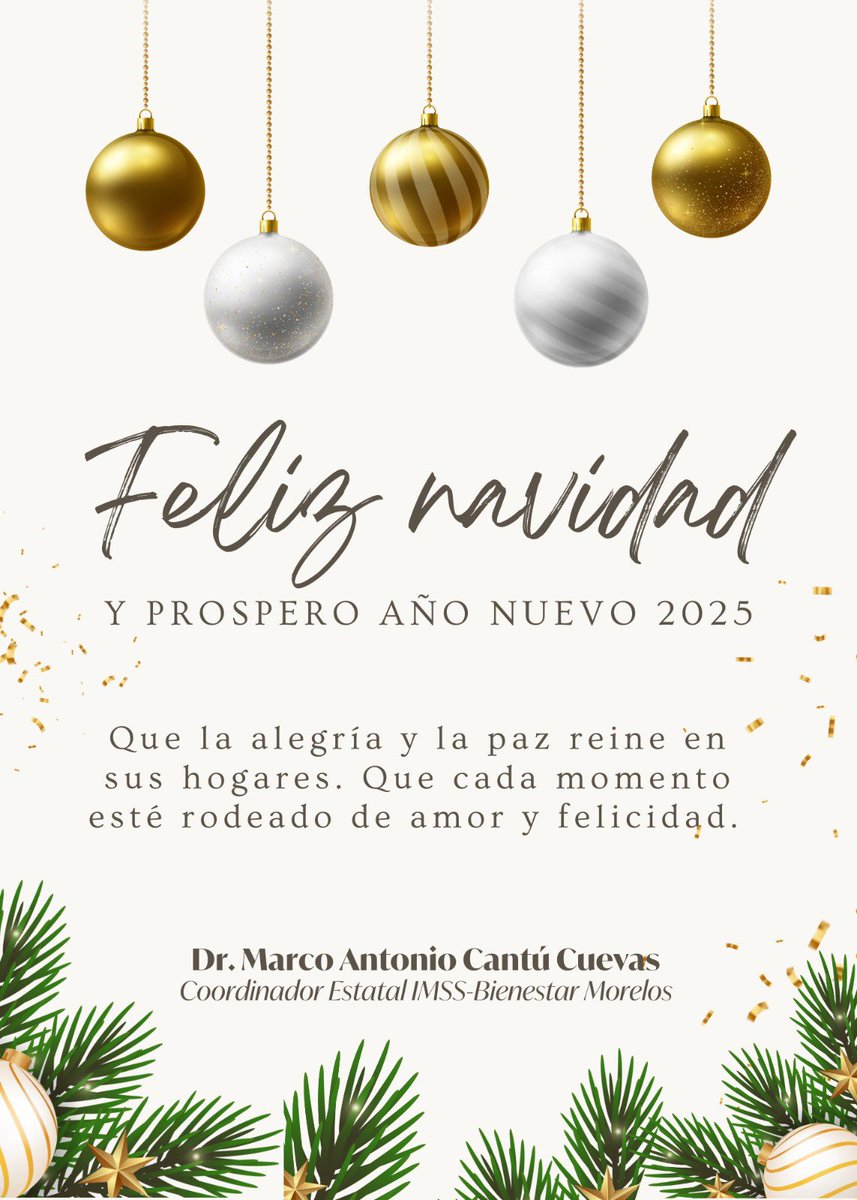 De parte del equipo que conforma la Coordinación Estatal del IMSS-Bienestar Morelos, les deseamos ¡felices fiestas! 

Que la alegría y la paz reine en sus hogares. Que cada momento esté rodeado de amor y felicidad.  

Reciban un abrazo con gran cariño.