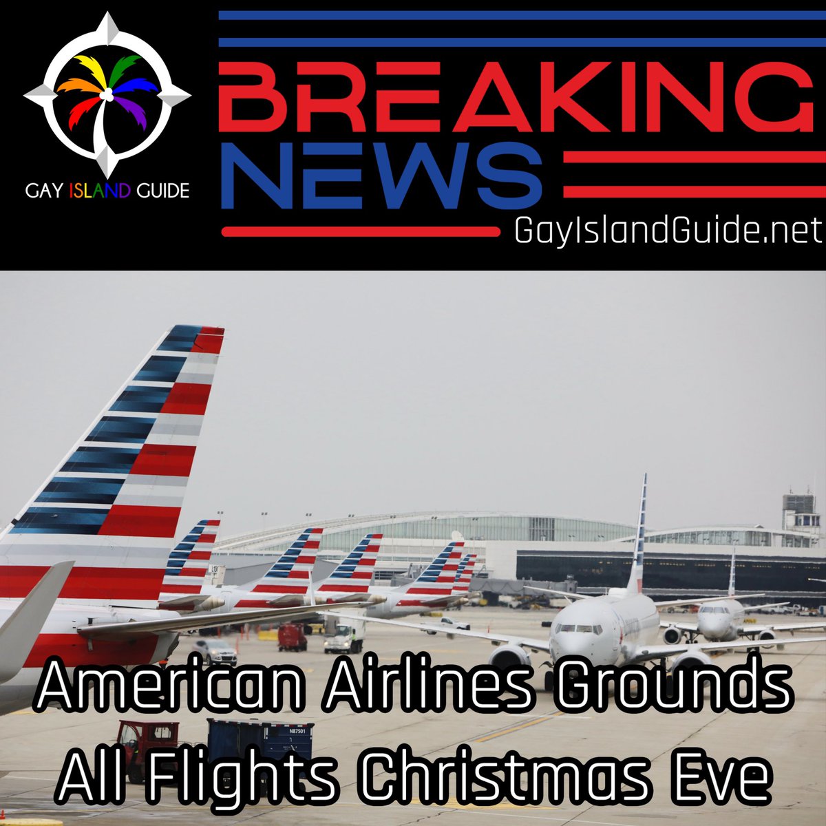 GayIslandGuide's tweet photo. #breaking : Early Christmas Eve morning (Tuesday) American Airlines grounded all of its U.S. flights due to a “technical issue”. 

Full story: https://t.co/TFMAD7Vbrs

#gayislandguide #breakingnews #americanairlines #gaytravel #travel #travelnews #news #Hawaii https://t.co/a1HICAjobL