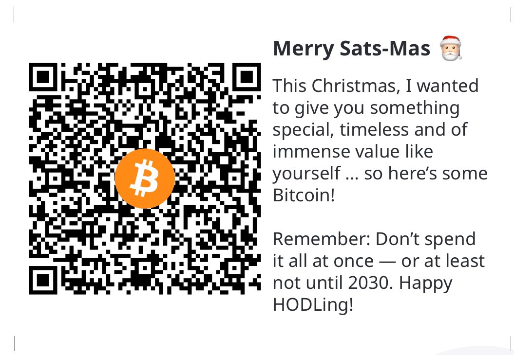 I only gift #Bitcoin Lightning cards for Christmas, Orange-Pilling family and friends. Ho Ho HODL 🎅🏻🧡