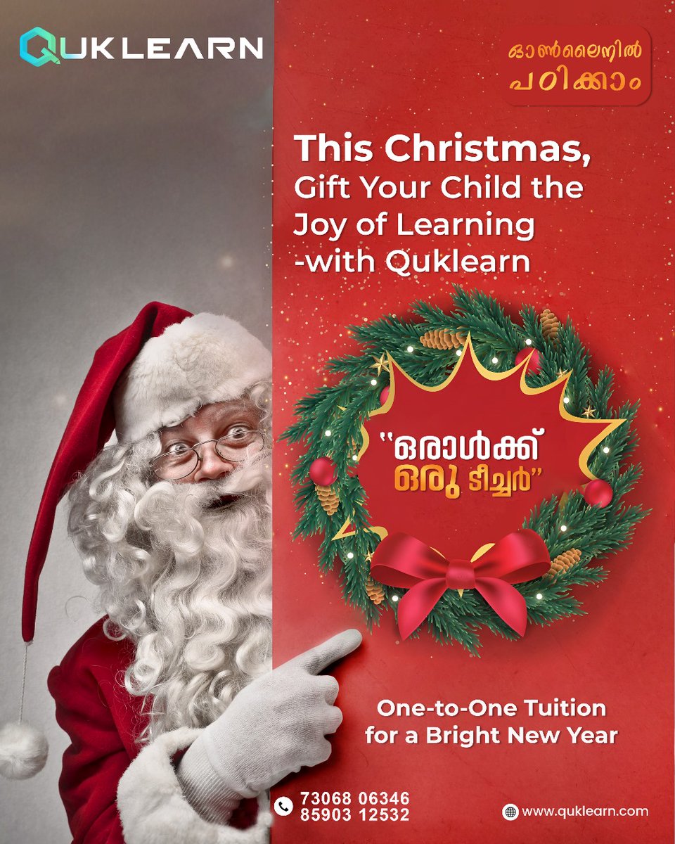 quklearn's tweet photo. GIFT YOUR CHILD THE JOY OF LEARNING THIS CHRISTMAS! Quklearn's expert teachers provide personalized one-to-one tuition. Flexible scheduling, academic support &amp; proven results!

Contact: +91 73068 06346, +91 85903 12532 https://t.co/c5Mbq0otjB