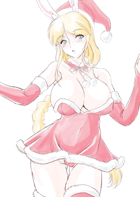 サンタ服のうさ耳さん描いてみた。 