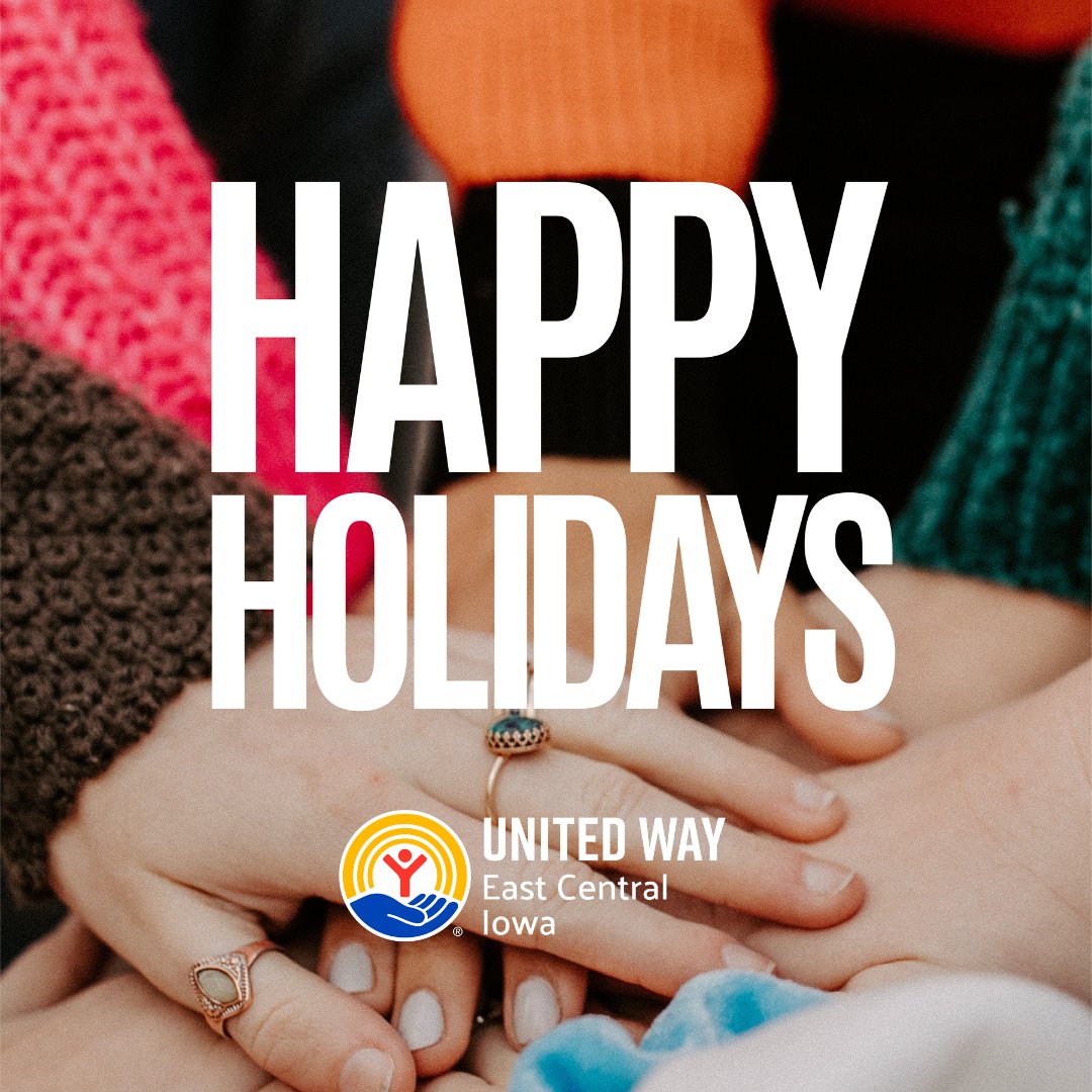 Happy Holidays from all of us at United Way of East Central Iowa! We wish you and yours a warm, joyous holiday season. Thank you for playing a vital role in our ability to invest in our community!💙💛🧡 As a reminder, our office will be closed December 24-25.