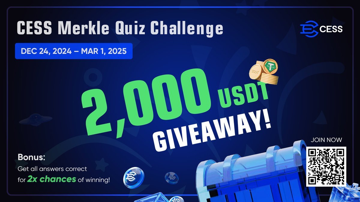 CESS Network (@cess_storage) on Twitter photo #CESS Merkle Quiz Challenge: Win $2,000!!
The excitement continues with our new Quiz Challenge from the #CESS Merkle event!
How to Join:
1️⃣ Complete the quiz (10 questions). Start here: cess.network/merkle/
2️⃣ Follow <a href="/CESS_Storage/">CESS Network</a> and RT
10 lucky winners! 💸💰 Bonus: Users #CESS Merkle Quiz Challenge: Win $2,000!!
The excitement continues with our new Quiz Challenge from the #CESS Merkle event!
How to Join:
1️⃣ Complete the quiz (10 questions). Start here: cess.network/merkle/
2️⃣ Follow <a href="/CESS_Storage/">CESS Network</a> and RT
10 lucky winners! 💸💰 Bonus: Users