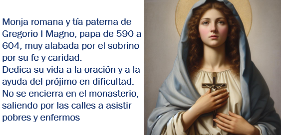 ,,,
#24Diciembre

Santa Tarsila, virgen romana, tía de san Gregorio Magno