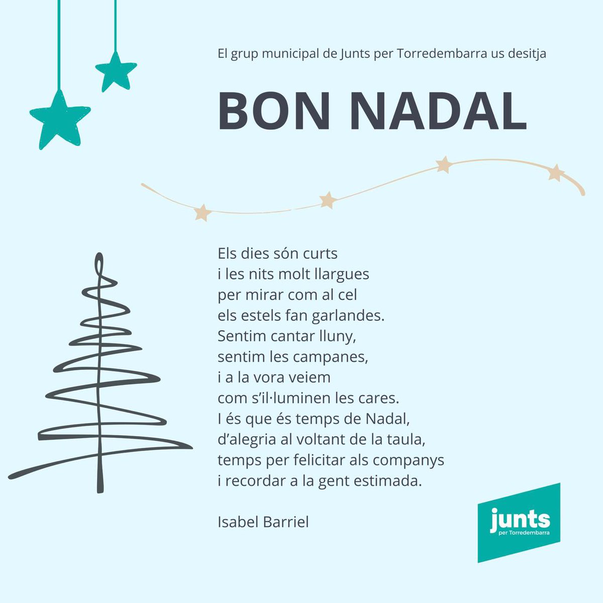 juntsxcatdb's tweet photo. Tots els membres que integrem el Grup Municipal de Junts per Torredembarra, volem desitjar-vos, un bon Nadal i un feliç any nou! https://t.co/ajMYBSx0qC