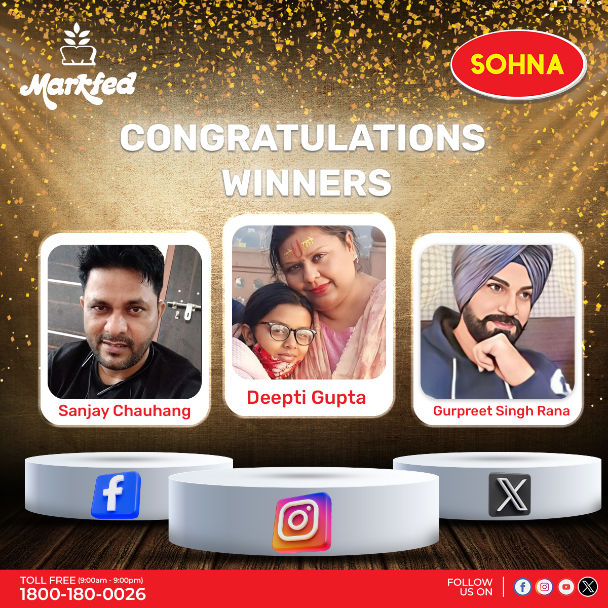 SOHNA_Markfed's tweet photo. A big shoutout to everyone who joined in the fun and congratulations to our three lucky prize-winners!
Please DM us your details within 3 days to claim your prize! ๐
#SOHNA #SOHNAMarkfed #Punjab #SOHNAWinners #ContestResults #Congratulations https://t.co/055p0EZ5tc