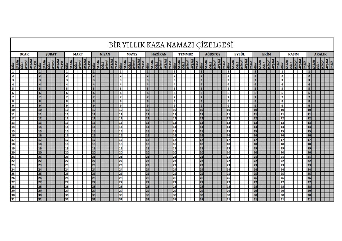 asafhanecom's tweet photo. Bir Yıllık Kaza Namazı çizelgesi 
#YeniYıl https://t.co/xsKPV7Ogt7
