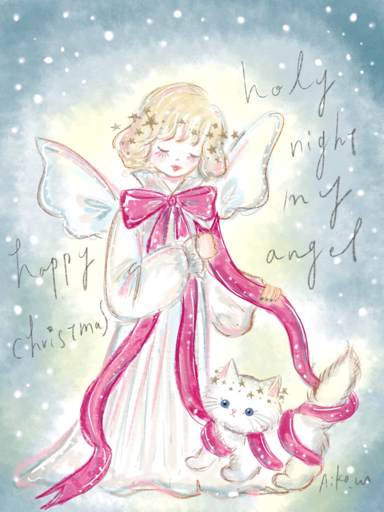 w_aiko's tweet photo. happy christmas👼🐈🎀💫 https://t.co/EMYrMk75PS