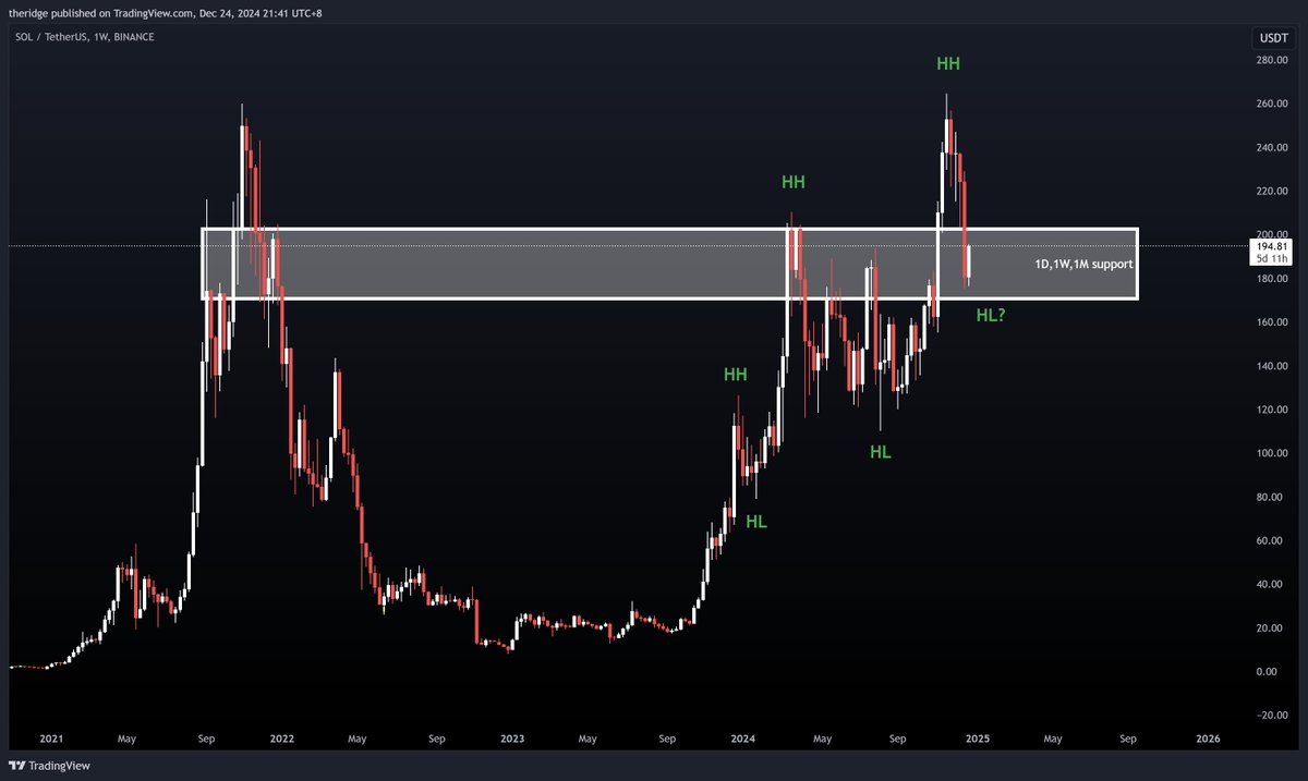 thepark29's tweet photo. $SOL sitting at High Time Frame support around $170-$200 and no reason to panic unless broken. 

HTF bullish market structure still intact. https://t.co/phabB3UAeP