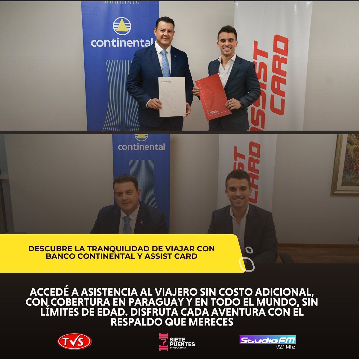 tvs_encarnacion's tweet image. "¡Viaja con tranquilidad! 🌍✈️ Banco Continental y Assist Card te ofrecen asistencia al viajero sin costo, con cobertura mundial y sin límites de edad. Tu seguridad es nuestra prioridad. 💳💼 #ViajarSeguro #BancoContinental #AssistCard"

tvs.com.py/banco-continen…