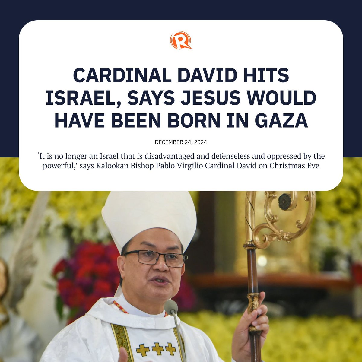 Cardinal Pablo Virgilio David, known for his defense of human rights especially during Rodrigo Duterte’s war on drugs, said Catholics should not “romanticize” the manger at Bethlehem. rappler.com/philippines/ca…