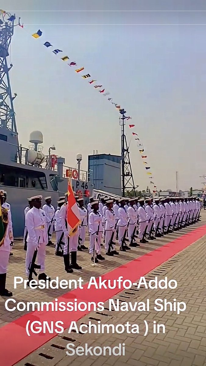 WarshipCam's tweet photo. Ghana Navy fishery protection/training vessel GNS Achimota (P46) being commissioned at the Sekondi Naval Base in Ghana - December 23, 2024 #gnsachimota #p46 

SRC: TIK- MOB https://t.co/8JH3XuO7N3
