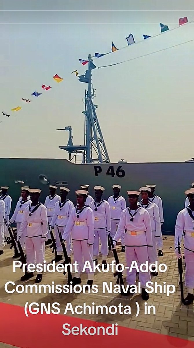 WarshipCam's tweet photo. Ghana Navy fishery protection/training vessel GNS Achimota (P46) being commissioned at the Sekondi Naval Base in Ghana - December 23, 2024 #gnsachimota #p46 

SRC: TIK- MOB https://t.co/8JH3XuO7N3