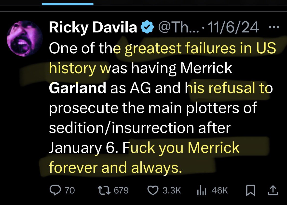 BadGarlandTakes's tweet photo. Oh, Ricky’s one of the “Garland’s asleep” people.
Hmmm he sure can do a lot while he’s sleeping. Amazing!
#ThisWeekAtJustice
Is the DOJ on vacation?
Super insulting.
I doubt many of them have vacationed much in the last 4 years. https://t.co/3fKfT4ZSYU
