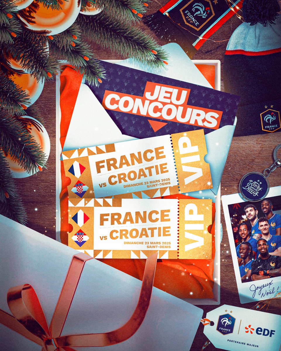 EDF_Foot's tweet photo. 🎁 𝐉𝐄𝐔 𝐂𝐎𝐍𝐂𝐎𝐔𝐑𝐒 𝐄𝐗𝐂𝐄𝐏𝐓𝐈𝐎𝐍𝐍𝐄𝐋 ⚽

Gagnez 2 places VIP pour assister 1/4 de finale de Ligue des Nations France vs Croatie le 23/03/25 ! 🔥

Pour participer :
1️⃣ Suivez @energiedufoot
2️⃣ RT ce tweet

📅 TAS : 12/01
Bonne chance !
#EnergieduFoot #DLDJuil https://t.co/SlhtUyFZH8