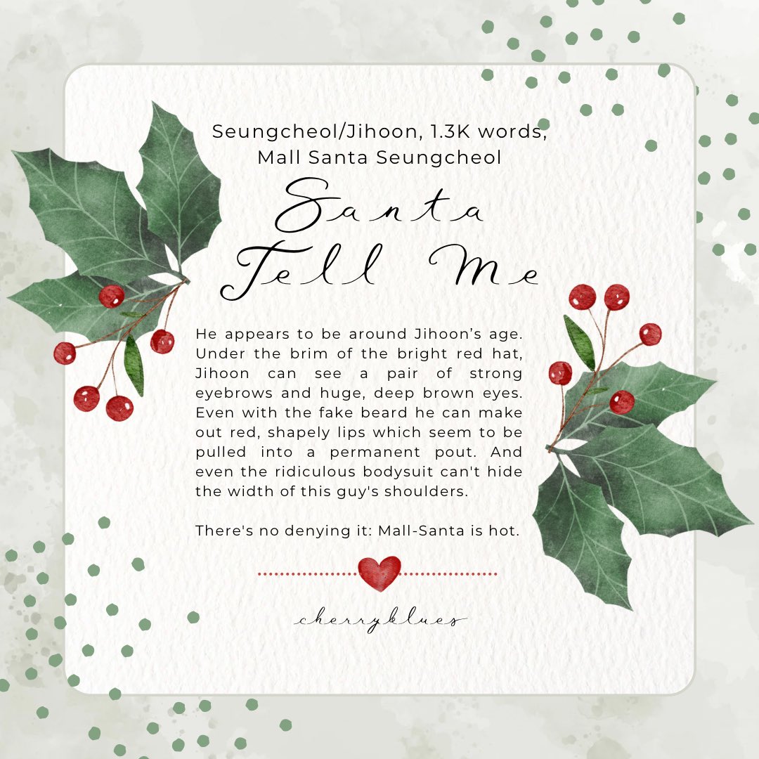 Santa Tell Me 

sc/wz, 1.3k words, mall santa seungcheol

originally written for #ChristmasWithJiCheol2024 

archiveofourown.org/works/61492816