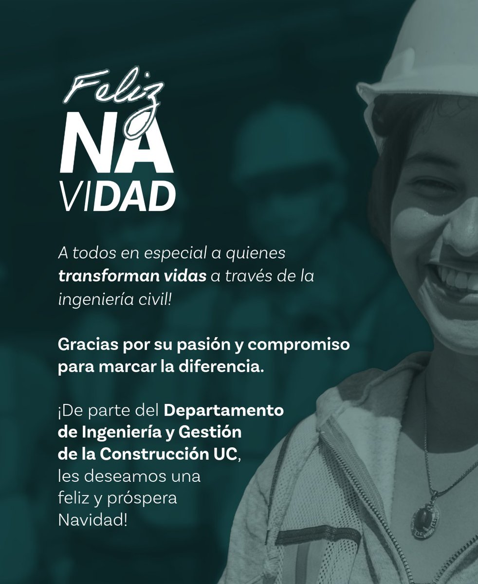 🎄✨ ¡Feliz Navidad a quienes transforman vidas a través de la ingeniería civil! 🏗️🌟
¡De parte del Departamento de Ingeniería y Gestión de la Construcción UC, les deseamos una feliz y próspera Navidad! 🎁🎅🏽
🎄 #FelizNavidad #IngenieríaCivil #ConstruimosFuturo
