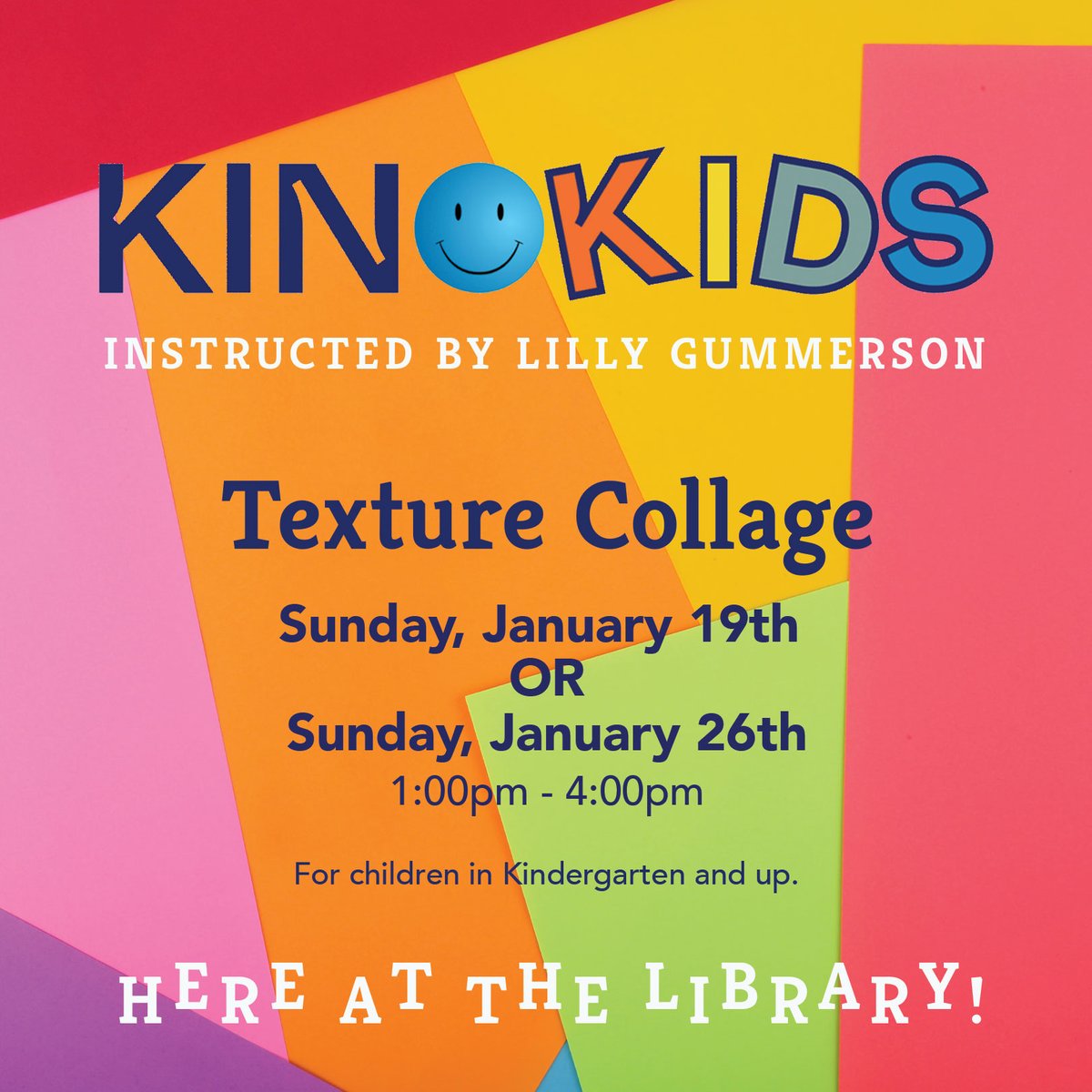 HenHudLibrary's tweet image. This is a drop-in program that will be repeated on 1/19/25 and 1/26/25. Please feel free to come any time between 1-4pm.

For children in kindergarten and up. Visit our website for more information and to register! 

#kinokids #texturecollage #collage #hhfl #librariesrock