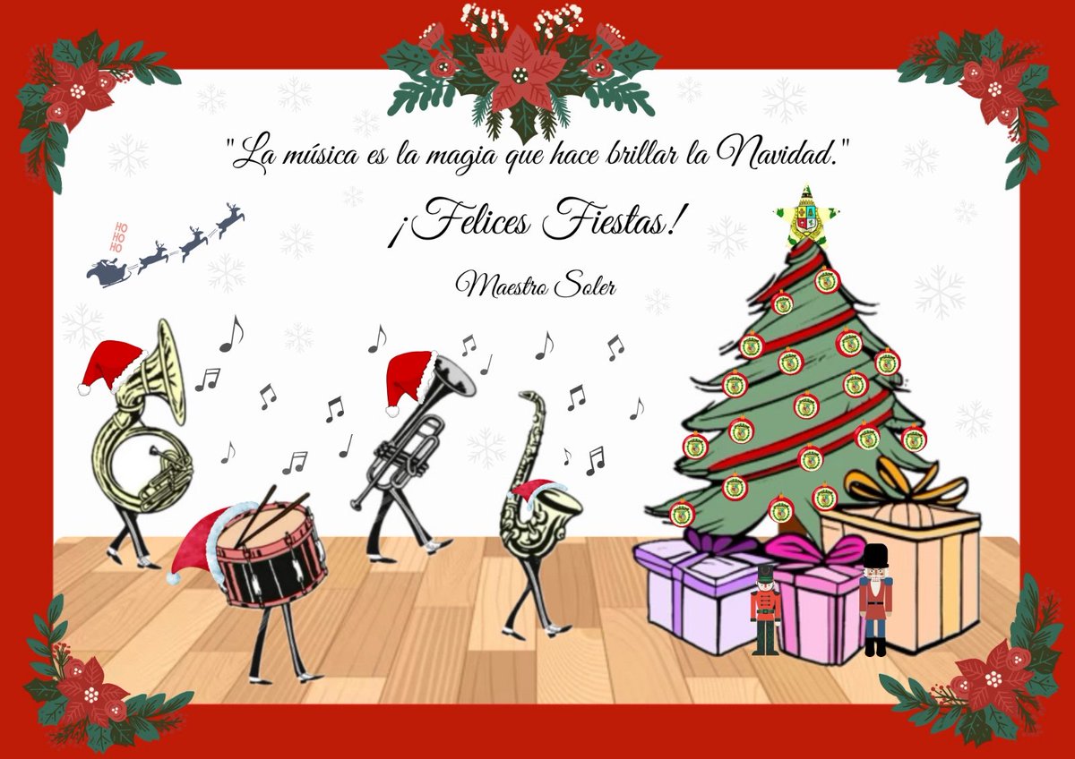 Con esta postal elaborada por nuestra compañera Alba de la Torre Lara, desde la Agrupación Musical "Maestro Soler" os deseamos unas felices fiestas y nuestros mejores deseos de cara a 2025 con la ilusión de que la música seguirá sonando en Martos y allá a donde vayamos.