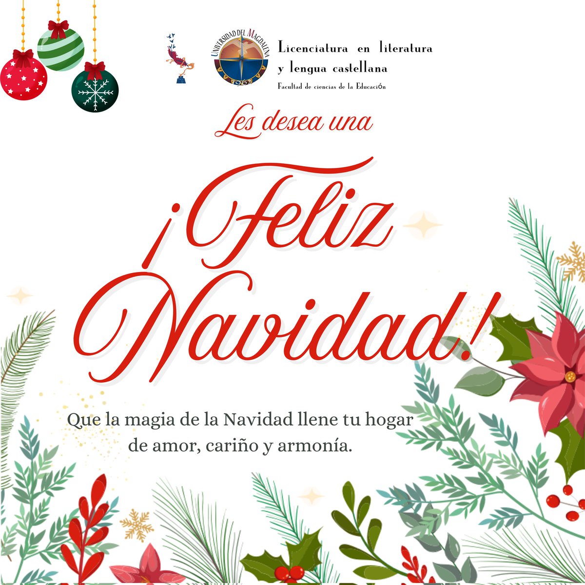 literaturaunimg's tweet photo. 🎄✨ ¡La Licenciatura en Literatura y Lengua Castellana de la Universidad del Magdalena les desea una feliz Navidad! ✨🎄

Que la magia de estas fechas llene sus hogares de amor, cariño y armonía. 🌟💖 https://t.co/gGCBMwzz4s