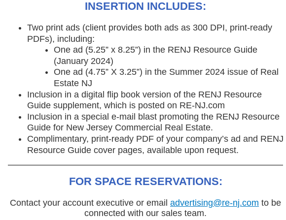 NewsByRENJ's tweet image. #RENJ&apos;s #ResourceGuide, appearing in both #print and #online formats, a tremendously #costeffective way to #connect with thousands of the #industry&apos;s most #influential #decisionmakers.

#CRE #NJCRE #RENJ #NJ