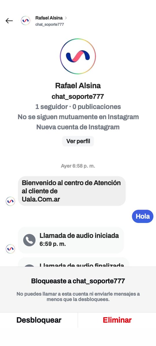 DAVIDDQ84's tweet photo. @pbarbieri @uala_arg @ARG_es_River @monogamiaobala @juanmbelgrano @Yousorowo Ayer busqué un agente oficial de uala y lounico que me salió en instagram era ese busqué varias veces y siempre me salió el mismo así que me comuniqué y me hackearon la cuenta todavía no puedo abrir la app me pide que cambie la clave ya cambió la clave varias veces y no puedo. https://t.co/RAb5zbxSsW