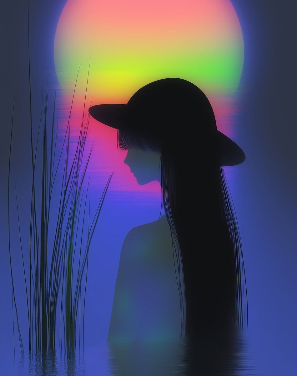 poxa_gaby21's tweet image. Silhouetted against a spectrum of dreams, she becomes the quiet reflection of the universe’s infinite hues