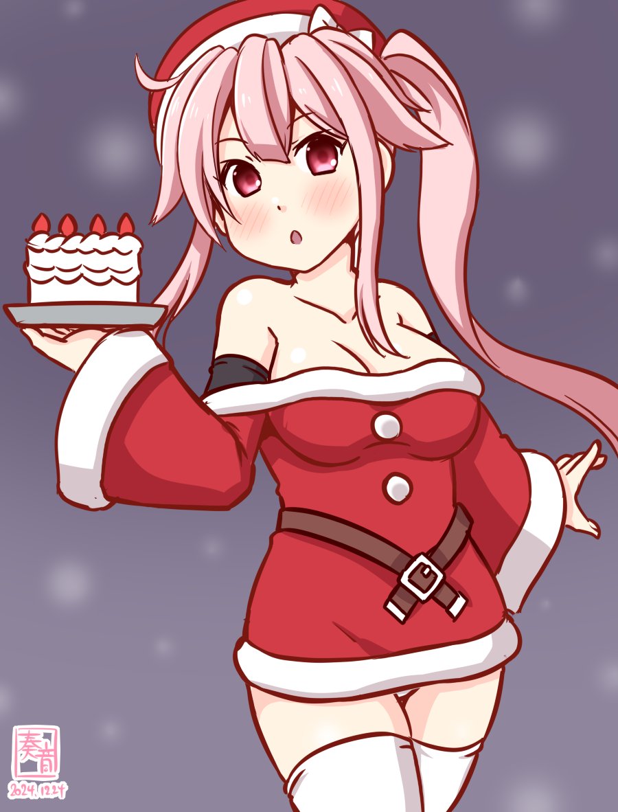 「メリークリスマス。春雨の手作りのケーキ、どうぞ!」

#艦これ版真剣お絵描き60分一本勝負_20241224
#春雨 