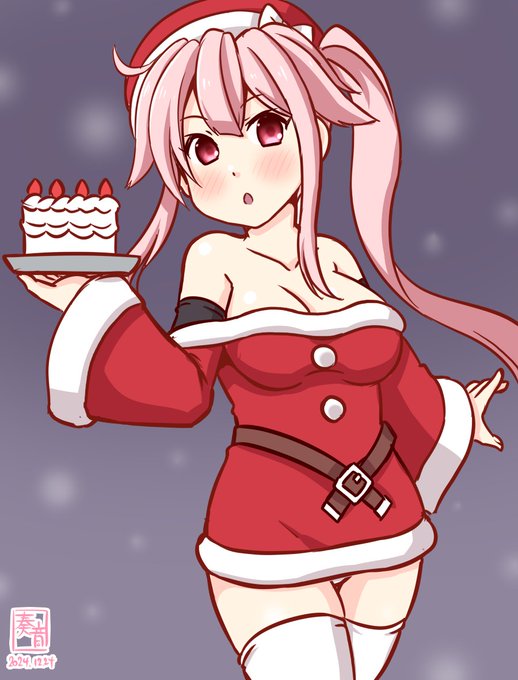 「メリークリスマス。春雨の手作りのケーキ、どうぞ!」

#艦これ版真剣お絵描き60分一本勝負_20241224
#春雨 