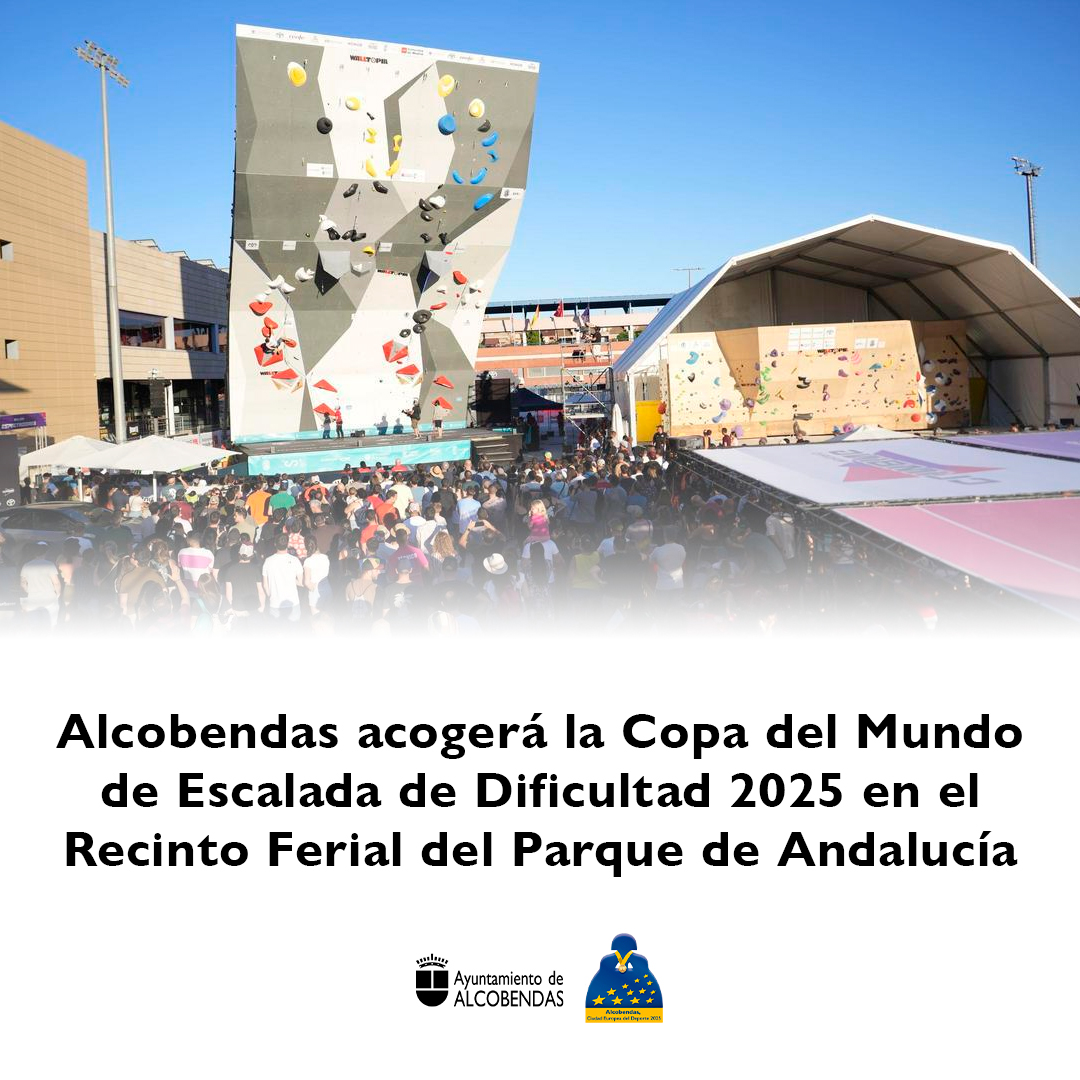 🧗 ¡Alcobendas albergará una de las seis Copas del Mundo de Dificultad disputadas en 2025!

Por primera vez en su historia, la IFSC ha elegido un municipio de la Comunidad de Madrid como sede de la Copa del Mundo de Dificultad.

#AlcobendasCiudadEuropeadelDeporte2025