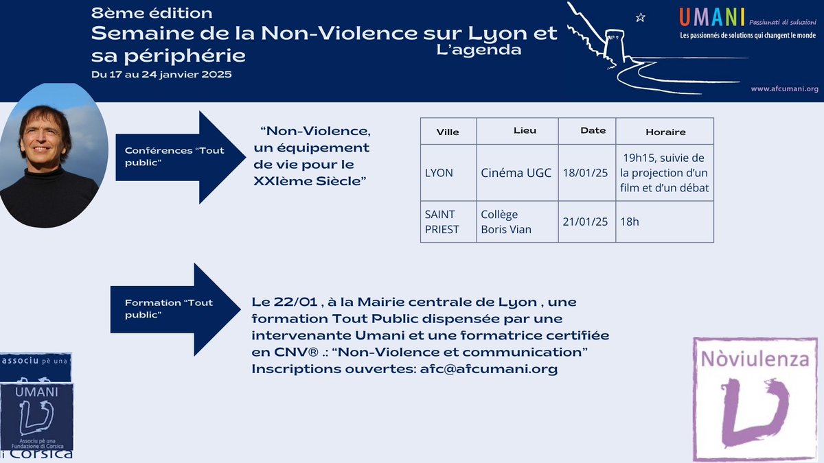 VIIIème semaine de la Non-Violence sur Lyon et sa périphérie: l'agenda est disponible… sous réserve de modification
Diventemu artigiani di Nòviulenza!