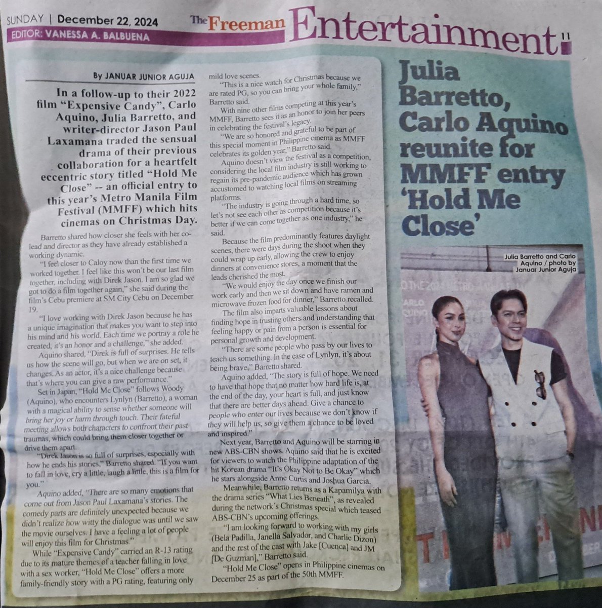 JayrWriteThings's tweet photo. "Carlo Aquino, Julia Barretto, and Jason Paul Laxamana traded the sensual drama of their previous collab for a heartfelt eccentric story."  

Read my article on #HoldMeClose on FREEMAN Entertainment via PressReader: 
https://t.co/yebCaav0aq https://t.co/UdFEpd4He6