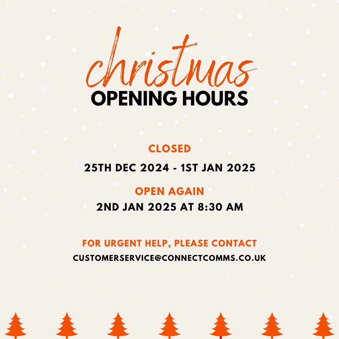 Connect Comms (@connectcommsuk) on Twitter photo Over and out!
2024 has come to an end for the Connect Comms team, we will be returning to the office on the 2nd of January.
For urgent enquires over the holidays, please contact our team on customerservice@connectcomms.co.uk
#ConnectComms Over and out!
2024 has come to an end for the Connect Comms team, we will be returning to the office on the 2nd of January.
For urgent enquires over the holidays, please contact our team on customerservice@connectcomms.co.uk
#ConnectComms