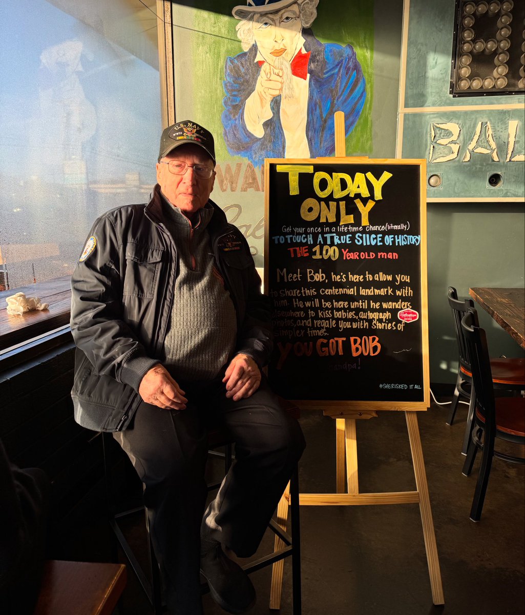 Bob turns 100 today. 
He’s hanging out up front come see him. 
Merry Christmas!!!🎄