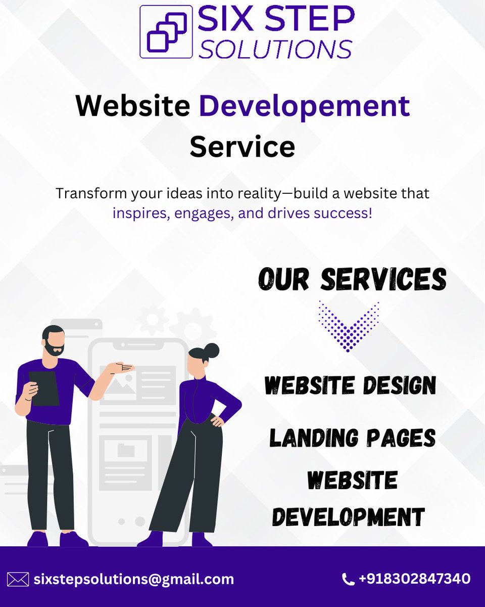 SStepsolutions's tweet photo. Transform your ideas into reality! 🌐 We offer website design, landing pages, and development services tailored to your needs. Contact us today! 
📧 sixstepsolutions@gmail.com 
📞 +918302847340

#sixstepsolutions #webdesing #landingpagedesign  #websitedevelopment #businessgrowth https://t.co/ECtnarKyt8
