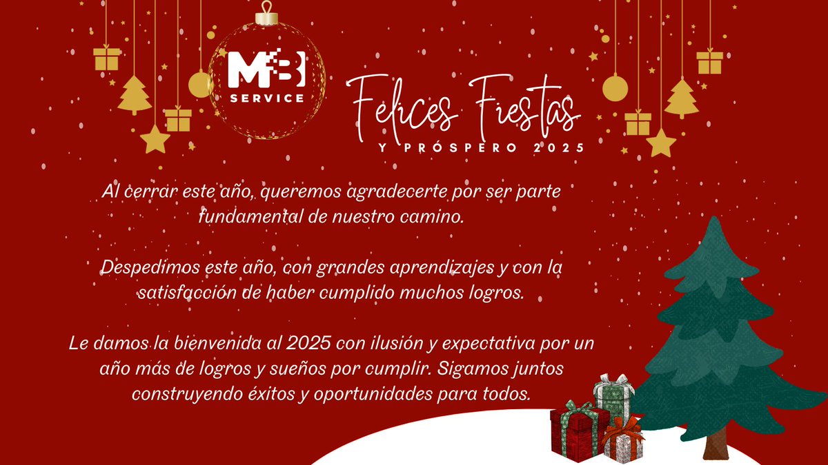MBservicesystem's tweet image. 🎅🏻Hoy es #Navidad🎄 Les deseamos a todos una Navidad llena de alegría, paz y momentos especiales con sus seres queridos.¡Felices fiestas y Próspero 2025!. Sigamos juntos construyendo éxitos y oportunidades para todos.