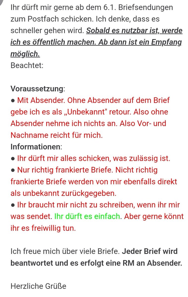 Robin141404's tweet photo. Zuschaueranschrift✉️ Ab 6.1 ist das Postfach für Zuschauerpost aktiv. Robin Lüning, Postfach 1149, 45732 Oer-Erkenschwick. Jeder Brief mit entsprechenden Kontaktdaten bekommt eine RM. Über viele liebe Briefe würde ich mich freuen. Bedienungen &amp; Voraussetzungen ⬇️ https://t.co/L20TxjsaYM