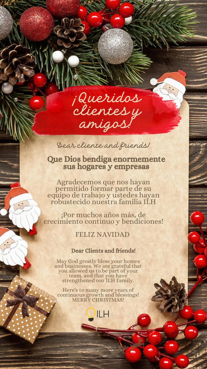 Enormemente agradecidos con nuestros clientes y amigos, por habernos brindado la oportunidad de servirles. 
Bendiciones y FELIZ NAVIDAD!

Grateful to our clients and friends for giving us the opportunity to serve them. 
Blessings and MERRY CHRISTMAS!