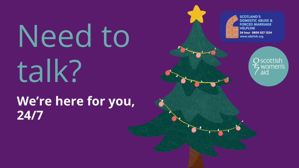 📣Please share to raise awareness. 

Scotland's Domestic Abuse &amp; Forced Marriage helpline is open as normal over the Christmas period - 24/7💜
 
📞0800 027 1234
💻Email &amp; web chat: sdafmh.org.uk 
📱Text/WhatsApp 07401 288 595