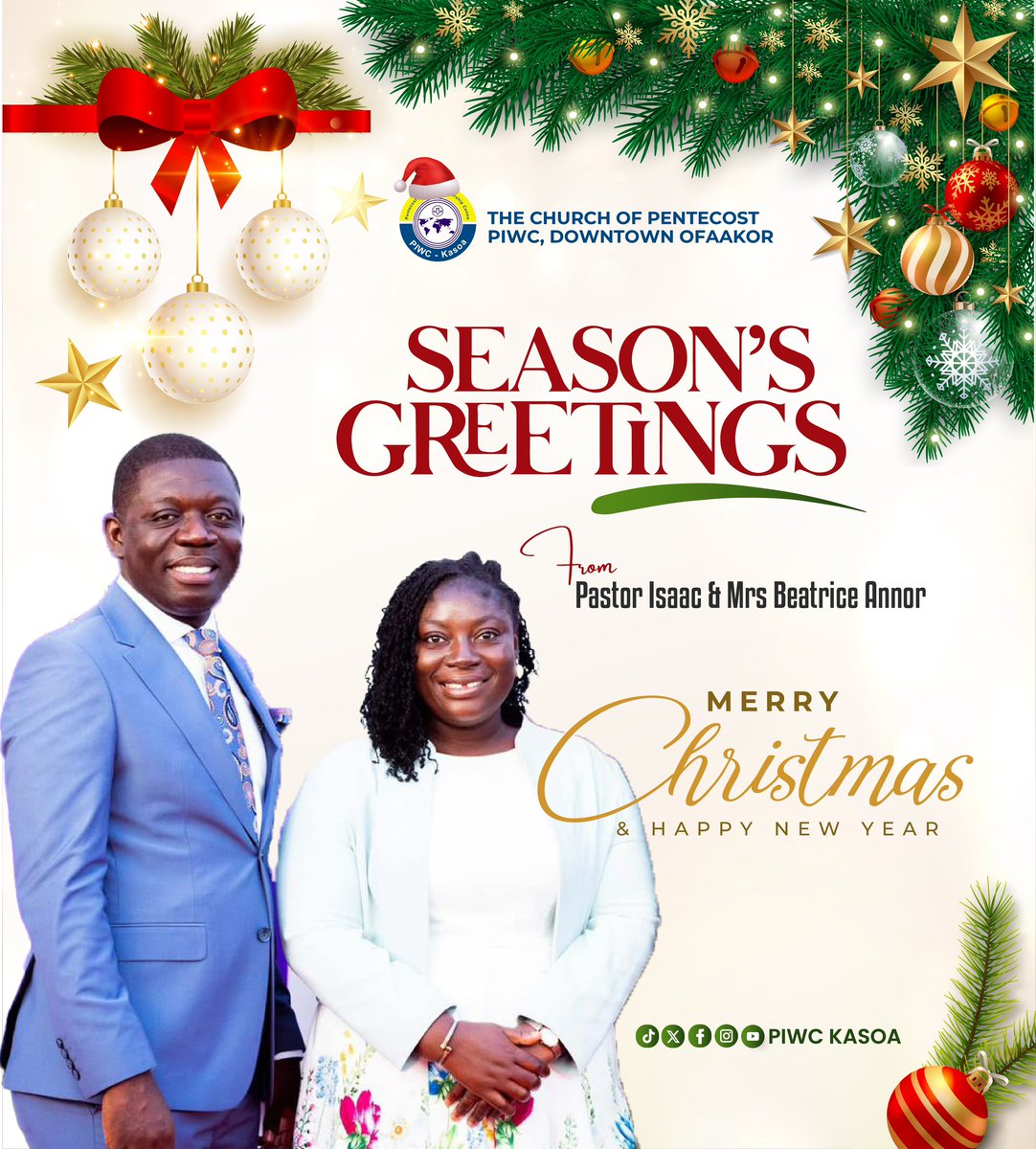 Piwc_Kasoa's tweet photo. Season’s greetings from our resident minister and wife.
#PIWCKasoa
#MerryChristmas
#GoodnewsofGreatJoy
#APeopleUnleashed
#TheSpecialChurch https://t.co/fbkDDJtmjG