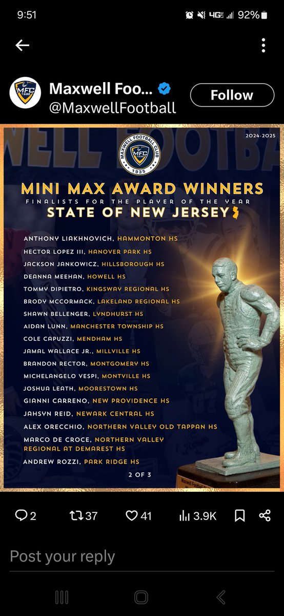 Zoran Milich (@footballmonty) on Twitter photo 🚨 Congratulations to <a href="/TCNJfootball/">TCNJ Football</a> commit <a href="/bcr_two/">Brandon Rector</a> for being chosen for the prestigious Mini Max 🏈 Award‼️ #TAG <a href="/PrincipalPino/">Heather Pino-Beattie</a> <a href="/ChrisRector1989/">Christopher Rector</a> <a href="/CJendryaszek/">Coach Jendryaszek</a> 🚨 Congratulations to <a href="/TCNJfootball/">TCNJ Football</a> commit <a href="/bcr_two/">Brandon Rector</a> for being chosen for the prestigious Mini Max 🏈 Award‼️ #TAG <a href="/PrincipalPino/">Heather Pino-Beattie</a> <a href="/ChrisRector1989/">Christopher Rector</a> <a href="/CJendryaszek/">Coach Jendryaszek</a>