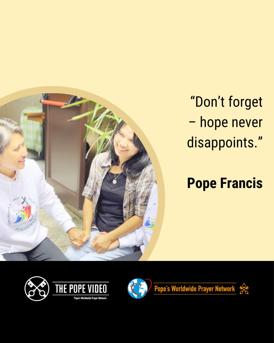 The Pope Video (@thepopevideo) on Twitter photo .<a href="/Pontifex/">Pope Leo XIV</a> reminds us that hope, more than never disappointing, is a symbol of faith and perseverance.
#Pilgrims #Jubilee2025 #Hope #Community #ThePopeVideo
thepopevideo.org
<a href="/popesprayer_en/">Pope’s Worldwide Prayer Network - Vatican</a>
<a href="/Evange_en/">Evangelizatio en</a>
<a href="/Iubilaeum_25/">Iubilaeum25</a> .<a href="/Pontifex/">Pope Leo XIV</a> reminds us that hope, more than never disappointing, is a symbol of faith and perseverance.
#Pilgrims #Jubilee2025 #Hope #Community #ThePopeVideo
thepopevideo.org
<a href="/popesprayer_en/">Pope’s Worldwide Prayer Network - Vatican</a>
<a href="/Evange_en/">Evangelizatio en</a>
<a href="/Iubilaeum_25/">Iubilaeum25</a>