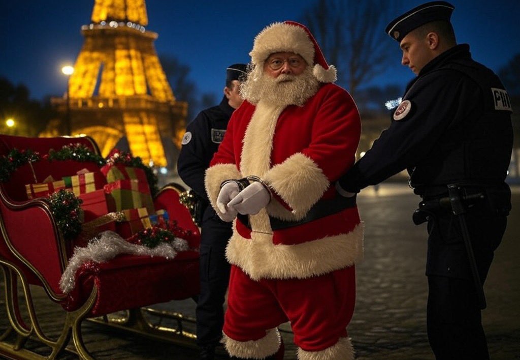 Pediavenir's tweet photo. 🇫🇷🎅 FLASH – Le Père Noël vient d’être interpellé à #Paris par la police municipale pour excès de vitesse dans une zone 30. https://t.co/nY1ozxU9nr