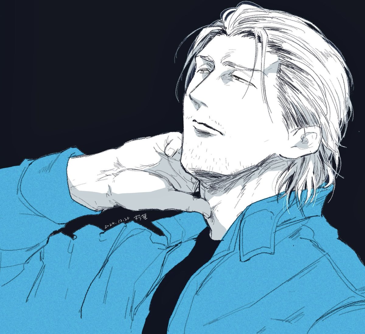 漆黒で關の髪伸びてるの時間経過による外見変化の描写が好きなので大変有難いってのと、姿も襟足伸びてないかなってなっただけの落書き。