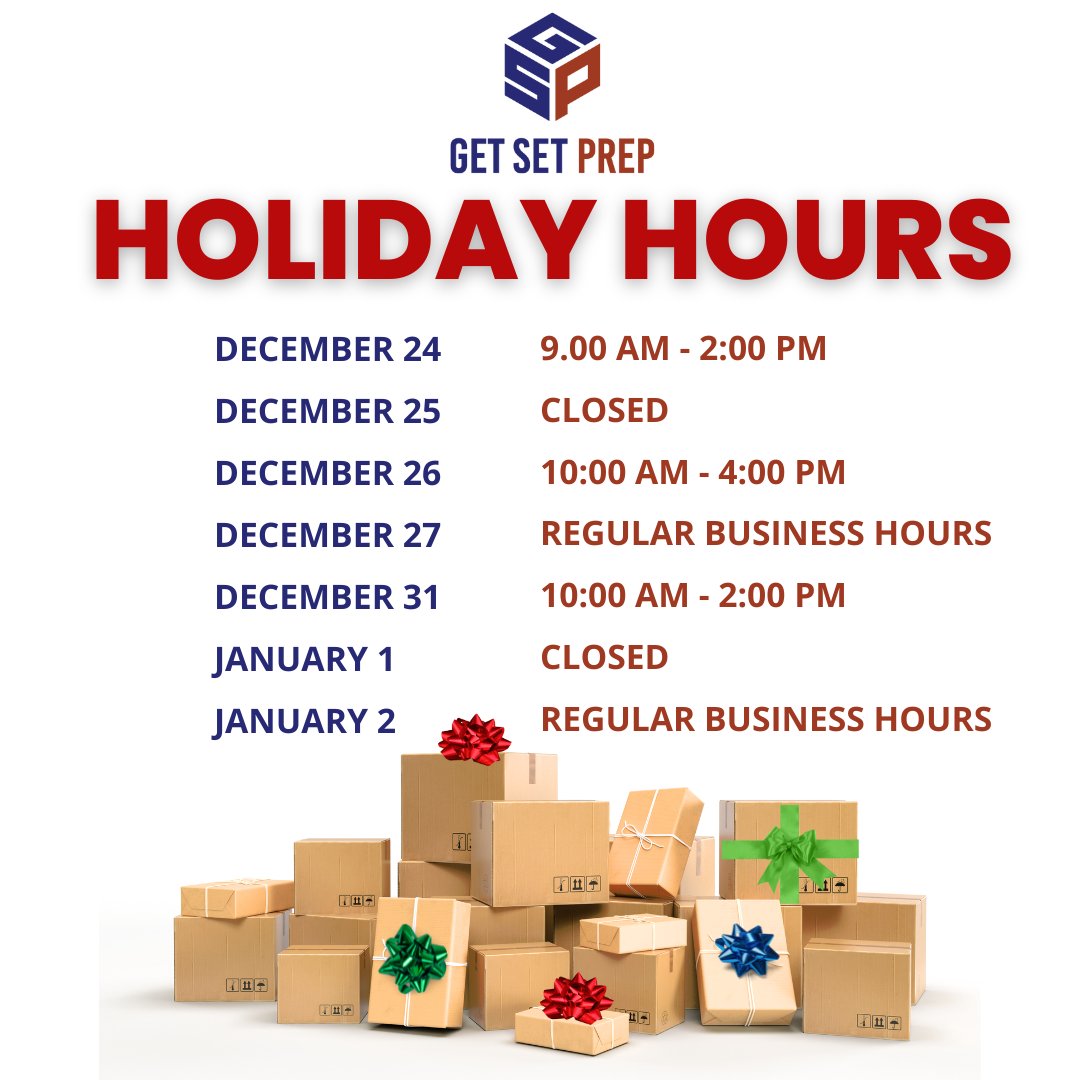 GetSetPrepTO's tweet image. 🎄 Happy Holidays from GetSetPrep! 🎁

Wishing you a joyful season and a successful year ahead! Here&apos;s our holiday schedule!

Thank you for trusting us with your business! 💼✨
#HappyHolidays #eCommerceFulfillment #GetSetPrep #warehousing #3PL